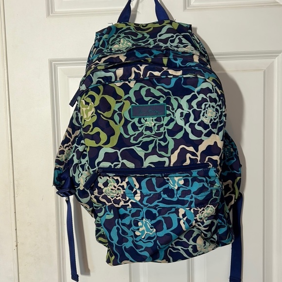 Vera Bradley Blue and Green Flower Patterned Backpack - Picture 1 of 6